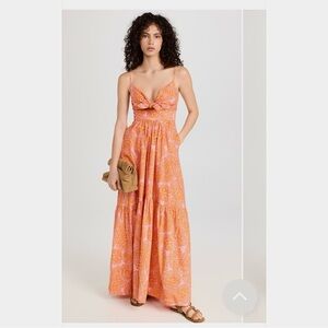 A.L.C. Laura Maxi-Dress Vibrant Pink-Orange Floral Smocked Teared Maxi Dress